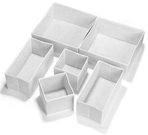 Kinsinder Schubladen Organizer 6er Set- Faltbare Kleiderschrank Organizer für Bh Socken Unterwäsche, 3-in-1 Schrank System mit Ordnungsboxen und Schubladen Aufbewahrung (Weiß)