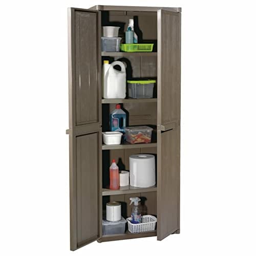 Tidyard Gartenschrank 4 Böden Kunststoff Balkonschrank Kellerschrank Sattelschrank Putzschrank Braun 65x45x172 cm PP Holz-Optik