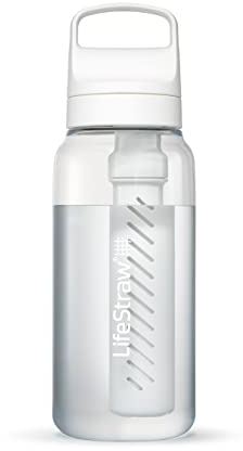 LifeStraw Go Series – Gourde filtrante sans BPA 1l pour les voyages et l’usage quotidien. Élimine les bactéries, les parasites et les microplastiques. Améliore le Goût, Polar White (blanc)