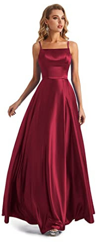 Lecureler Satin Spaghetti Strap Prom Dress Burgundy Size 10