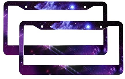 Galaxy Starry Space Lila Sternen-Kennzeichenrahmen Universal Auto Rostfrei Wetterfest Aluminium Auto Tag Halter Abdeckungen (2 Stück)