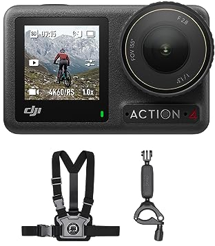 DJI Osmo Action 4 Motorcycle & Mountain Biking Combo - Get Quality 4K/120fps Footage with an Immersive 155º FOV, Body Camera with a 1/1.3-Inch Sensor, HorizonSteady, with Wearable Chest Strap Mount