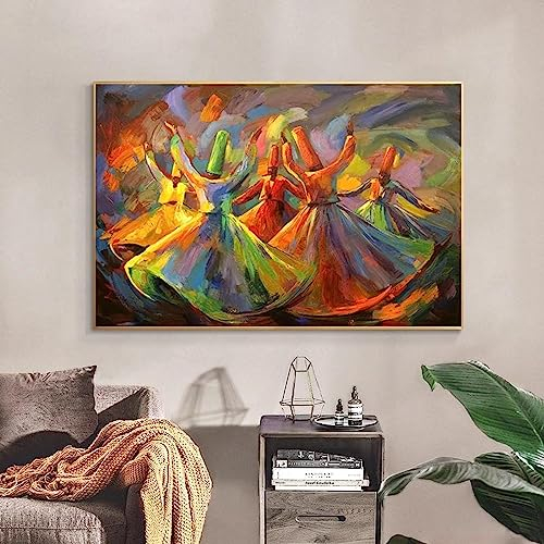 Sufi-Wirbel-Derwisch-Ölgemälde, Kunst-Leinwanddruck, Islam-Muslim-Poster, Ägypten-Wandkunst, Bilder für Heimdekoration, 60 x 80 cm, ohne Rahmen
