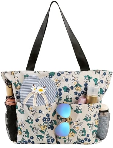 TAHAVICE Strandtasche Damen mit Reißverschluss, Große Strandtasche xxl Familie, Badetasche Damen Wasserdicht, Beach Bag Tote Bag für Strand Reisen Pool Fitnessstudio