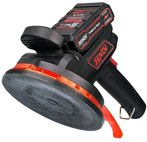 Ventosa Vibratoria SENDI VSC-18 - Maquina Vibradora - Diseñada para la Vibracion de Azulejos,Baldosas,Gres de Diferentes Tamaños - 6 Niveles de Vibracion y 180mm de Diametro - Incluye dos Baterias.