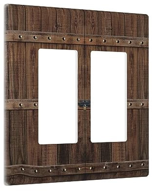 Puerta de granero de madera marrón rústica de 2 bandas para interruptor de luz, cubierta decorativa para interruptor de luz, placa de pared, placa frontal eléctrica, cubierta de interruptor GFCI para