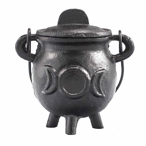 Ancient Wisdom Cast Iron Cauldron, Perfect for Witchcraft, Energy Spells, Halloween Altar, Pagan, and Wiccan Rituals (Tripple Moon, 6.5x13cm)