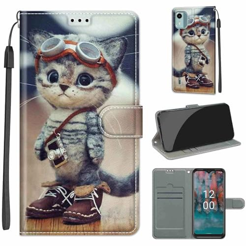KENHONER Handyhülle für Nokia C12, Katze