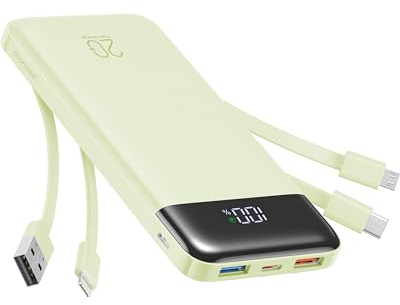 Charmast Power Bank with built-in Cables,20000mAh 20W PD QC Quick Charge Portable Charger USB C Power Bank Fast Charging compatiable with iPhone iPad Samsung Galaxy etc.