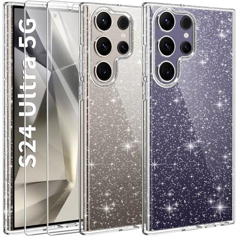 AROYI Klar Glitzer Handyhülle Kompatibel mit Samsung Galaxy S24 Ultra 5G Hülle Glitzer mit 2 Stück Schutzfolie, Handyhülle Samsung S24 Ultra Transparent Weiche TPU Silikon Case [Anti-Yellowing]