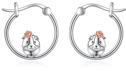 Meerschweinchen-Ohrringe Sterlingsilber Meerschweinchen Rose, Blumen-Creolen niedlicher Tierschmuck Geschenke für Frauen und Mädchen