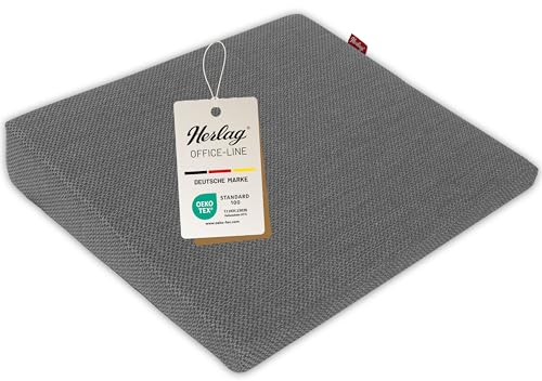 Herlag Keilkissen Stella 37x33x7/2cm | Ergonomisches Sitzkissen für Bürostuhl | Ergo-Sitzkeilkissen Büro & Home Office | Bürostuhlkissen für gerades Sitzen | Anti-Rutsch | Waschbar | Grau