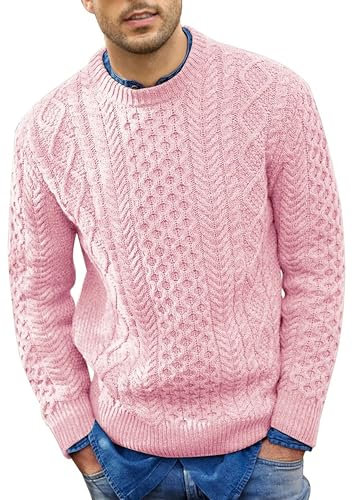 EFOFEI Uomini Collo Rotondo Ispessito Maglione Pullover A Maglia Tinta Unita Manica Lunga Maglione Invernale Rosa S