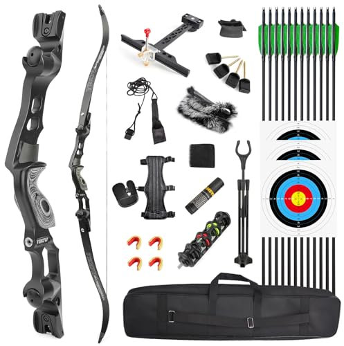 SHARROW 62 Zoll ILF Recurvebogen mit Gordon Wurfarme 25-60Lbs Amerikanischer Jagdbogen Aluminiumlegierung Riser Rechtshänder für Erwachsene Bogenschießen Wettbewerb (Satz 2/ Schwarz, 35lbs)