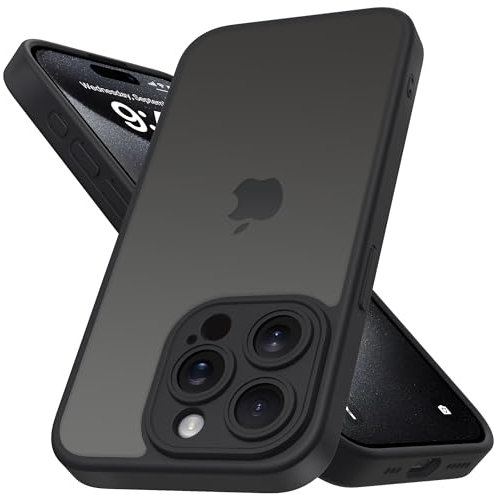Mootobo for iPhone 15 Pro Max Case 6.7-Inch, Military-Grade Protection 360° Full Body Frosted Translucent Back Phone Cover, Anti-Fingerprint Slim Shockproof Phone Case for iPhone 15 Pro Max – Black