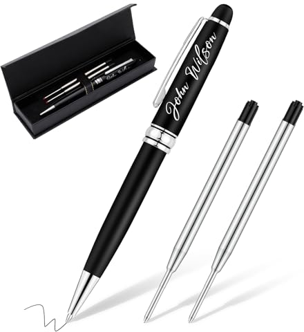 kodinsiivous Vatertagsgeschenk Kugelschreiber mit Gravur Geschenk,Personalisierter metallischer Tintenroller Stift+Geschenkbox und 2 Schwarze Stiftminen,Einzigartige Stifte mit Namen,Silber