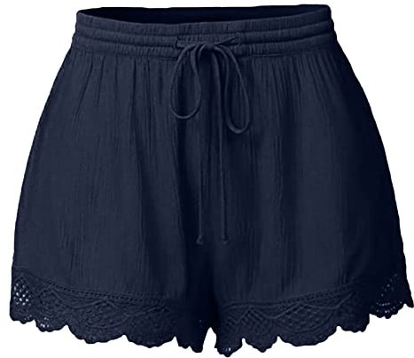 Awrvia Premium Marken Shorts Damen Sommer Hose Mode Lässige Stoffhose Freizeit Elastische Taille Jogginghose Spitzenrand Gerades Bein Sport Strandshorts mit Kordelzug Trainingshose Luftig Hotpants