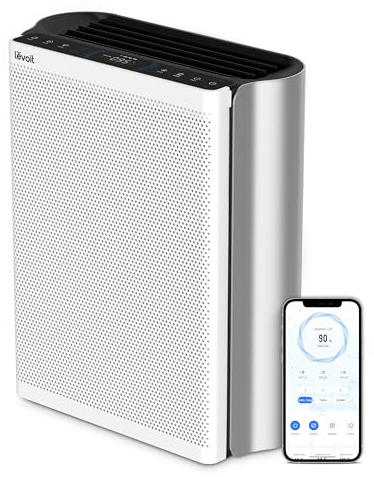 LEVOIT Purificatore d'Aria per Soggetti Allergici, per Ambienti Grandi, CADR 612m³/h, Monitor della Qualità dell'Aria a 3 Canali, WiFi, per Animali Domestici, Fumo, Polvere, Polline, Controllo Alexa