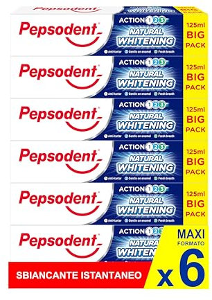 Pepsodent Zahnpasta 125 ml Natural Whitening | Anti-Tartar | Big Pack (6 x 125 ml)