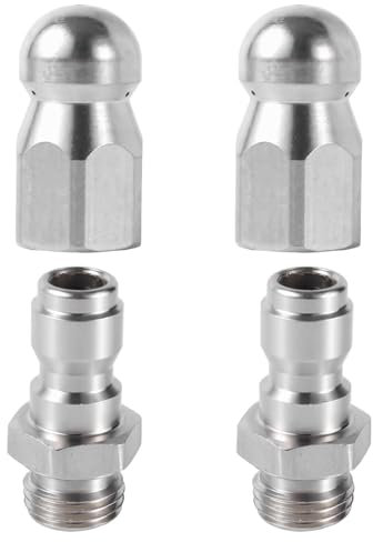 NQEUEPN 4pcs Sewer Jetter Nozzle & 1/4 NPT Quick Connector, Stainless Steel Jet Nozzle Kit for Pressure Washer Drain Jet Hose Cleaning Tool Tips 5000 PSI