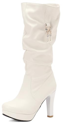 Gicoiz Mujer Invierno Elegante Tacón Alto Slouch Plataforma Boots