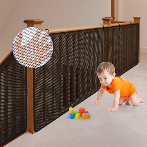 Kinder Sicherheitsnetz, Baby Balkon Geländer Treppenhaus Sicherheitsnetz, Erhöhtes Langlebiger Treppen Schutznetz Treppengeländer Zaun Mesh-Schutznetz für Kinder Haustiere(schwarz, L (600 x 90 cm))
