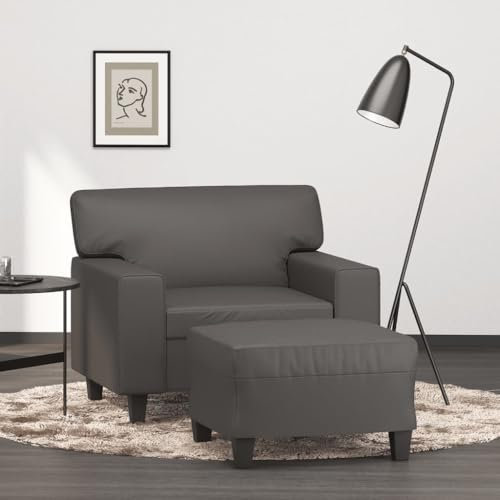 Xichuzi Sessel mit Hocker Grau 60 cm Kunstleder, Fernsehsessel, Kinosessel, Lesesessel, Tv Sessel, Ohrensessel, Armsessel, Seselstuhl Wohnzimmer - 3201161