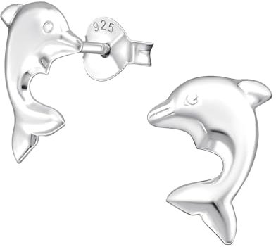 Monkimau Delfin Kinder Ohrringe | 925 Silber | Mädchen Ohrstecker Schmuck | Hypoallergen & Nickelfrei | Kinderohrringe Geschenkidee