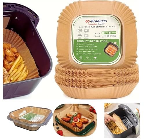 Small Air Fryer Liners (Square (16 x 4.5) cm, 100 PCS Airfryer Liners for 5-8QT Air Fryer, Oil-Proof, Baking Parchments Disposable Paper Liners Compatible with COSORI, Tower Air Frye, Ninja.