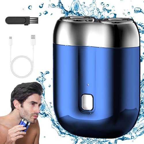 Tragbarer Mini Rasierer Elektrischer, IPX7 Wasserdichter Multifunktionaler Mini Trockenrasierer Herren Elektrisch, Tiefenreinigung Shaver Men für Reisen von Zuhause (Blau)