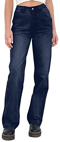 Angxiwan Jeanshose Damen Stretch Boyfriend Stil Denim Weites Bein Freizeithose Mode Jeansoptik Klassischer Trachtenjeans Übergröße Schlagjeans