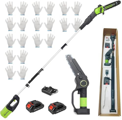 WaaYb Mini Motosierra inalámbrica, 6 Pulgadas Motosierra eléctrica Sierra de Corte con 1,3-2,5 cm Polo de extensión, Sierras de Mano Polo para el Recorte de árboles, poda de jardín