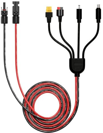 Leehitech 2M/6.56FT 4 in 1 Solar Panel Cable, 16AWG Universal Solar Cable Plug to Anderson/XT60/DC7909/DC5521 Charge Connector for Solar, Portable Power Station, Solar Generator