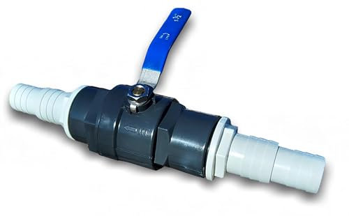 TS-TRADES Wartungshahn Massive Ausführung aus PVC m. Edelstahlgriff für Schlauch Ø 32 / 38mm - Pool Absperrhahn Absperrventil Kugelhahn