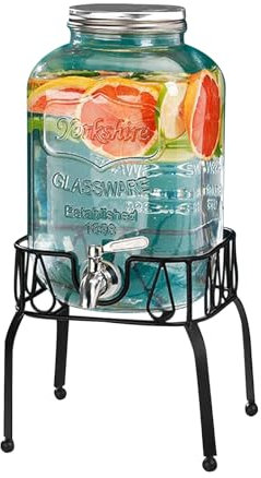 Distributeur de boisson en forme de tonneau 3 L/4 L/5 l - Distributeur d'eau en verre avec support - Décanteur avec robinet - Idéal pour vin, whisky, bière, jus, limonade, cadeau pour ami, mari, père