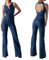 Denim Jumpsuit for Women UK Sexy Heart Back Playsuit with Pocket Ladies Zipper Dungarees Summer Casual Jeans Romper Slim High Waist Bodycon Overalls