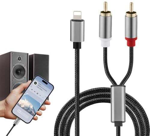 WZWZO RCA Cable Jack para iphone, Cable auxiliar de coche para iphone, Cable auxiliar para iphone, Cable Light-n ing a RCA Audio, Cable Aux para iphone, Cable para iPhone a Rca, 1 m