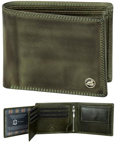 Fa.Volmer Leder Geldbörse Herren mit RFID-Schutz - extra-stabile Doppelnaht (9+4 Card - Hunter Green)