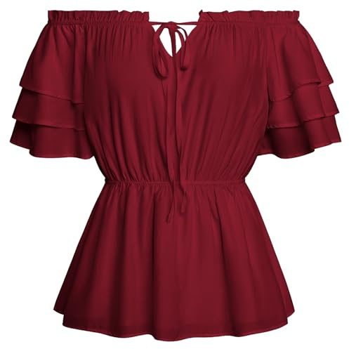 SCARLET DARKNESS Camicetta da donna rinascimentale vintage con spalle scoperte e volant