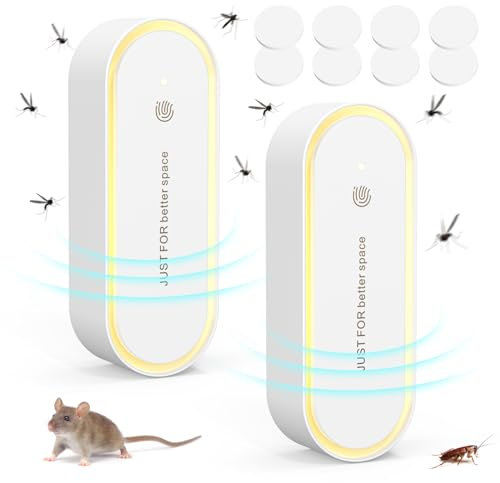 Repelente de plagas ultrasónico, Repelente de Mosquitos, ultrasónico, eléctrico, Enchufe para Mosquitos, Ratones, Ratones, arañas, cucarachas, Insectos, pulgas, polillas, 2 Unidades