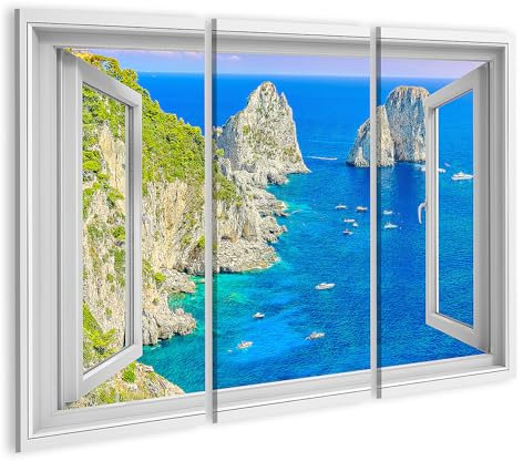 islandburner Quadro su tela Vista attraverso la finestra sul mare e le rocce Immagini murali Poster