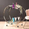VANITY LIVING 96cm 2-Tier Bar Cart on Wheels – Gold Metal Drinks Trolley with Glass Shelves for Wine, Tea, Kitchen, Living Room – Rolling Beverage Serving Cart with Handle (Chrome)