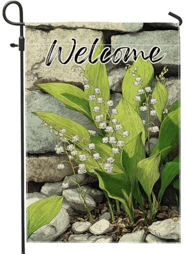Bandiera floreale da giardino con fiori di giglio bianco e verde, decorazione per esterni, bandiera su entrambi i lati, decorazione stagionale per la casa, 30,5 x 45,7 cm