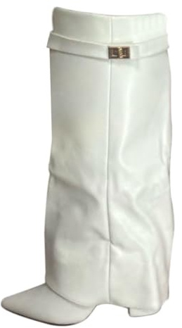 ticticlily Stivali Donna Invernali Cowboy Stivaletti Alti Tacchi Biker Fold Over Boots con Tacco B Bianco 39 EU