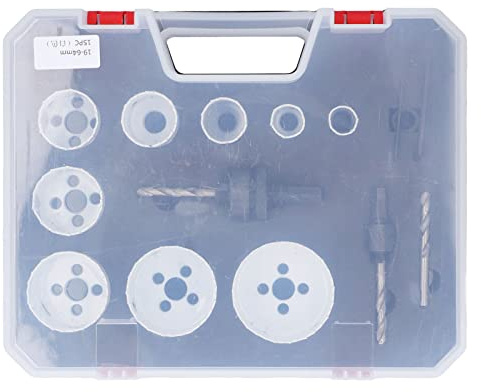 HELEVIA Jeu de Scies Cloches 19 Mm, 22 Mm, 29 Mm, 35 Mm, 38 Mm, 44 Mm, 51 Mm, 57 Mm, 64 Mm avec 2 Forets Hélicoïdaux, Guide de Perçage pour Métal, Bois, Plastique et Plus