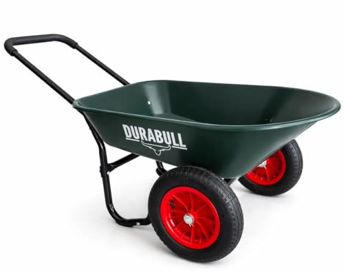 Durabull-2 Wheel Wheelbarrow, 78 Litre Heavy Duty Garden Barrow-Carries 150kg. Soft Grip Handle for Single Hand Easy Use. Strong Steel Frame & Strong HDP Plastic tub. Lightweight at only 12kg empty.