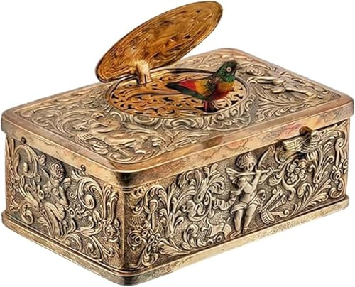 3D-geprägte Vogel-Spieluhr, mechanische singende Vogel-Spieluhr mit Blasebalg, europäische Vintage-Kunst-Sammlervögel-Geschenke, Legierungsmaterial mit 3D-geprägtem Automat (Golden)