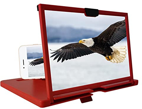 12'' Phone Screen Magnifier,HD Mobile Phone Screen Amplifier with Folding Stand Holder,Pulling-out Movie Video Gaming Enlarger Projector for All Smartphone,Gifts for Men Women(Red)