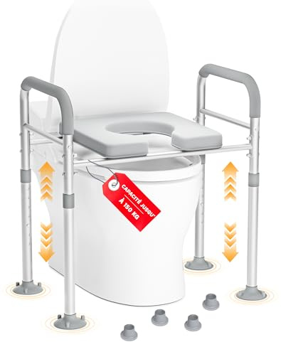 Rehausseur Toilette Adulte Réglable en Hauteur, Rehausseur WC Adulte avec Accoudoirs et Coussin, Confortable pour Personnes Âgées, Femmes Enceintes et Personnes à Mobilité Réduite