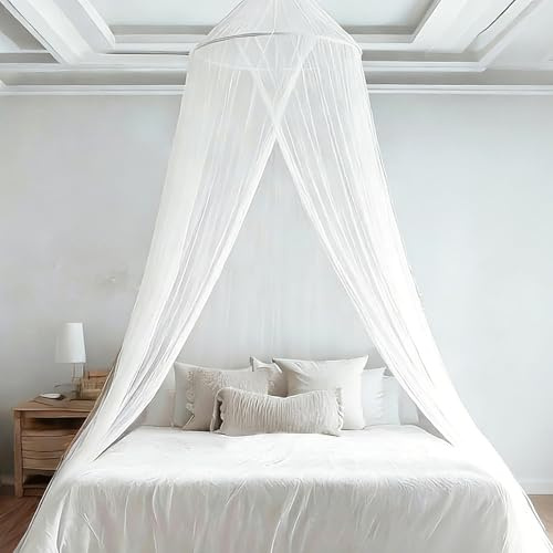 Bed Canopy Mosquito Net for Bed, Travel Foldable Mosquito Net, Mosquito Net for Bed with Hooks, Mesh Bed Canopy for Single/Double/King Size, White (Includes 1 Set of Hooks)